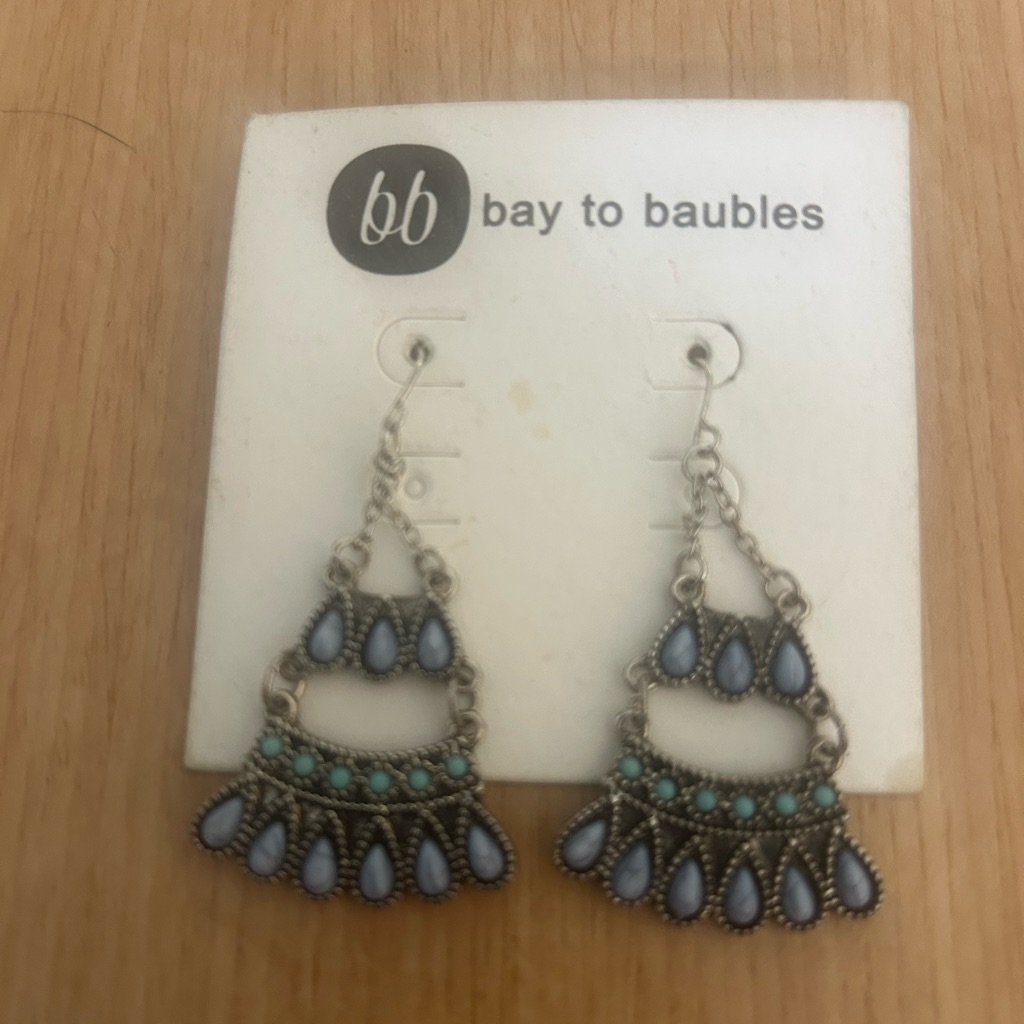 Blue And Silver Chandelier Dangle Earrings By Bay To Baubles